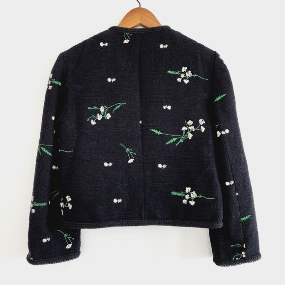 Zara Black Floral Embroidered Open Blazer jacket Size Small - Picture 4 of 7